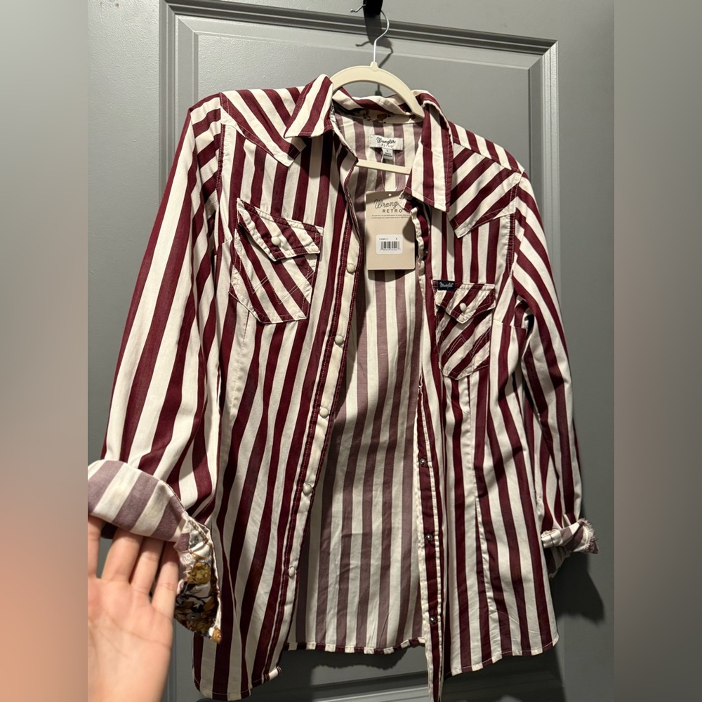 Wrangler Burgundy and White Striped Shirt